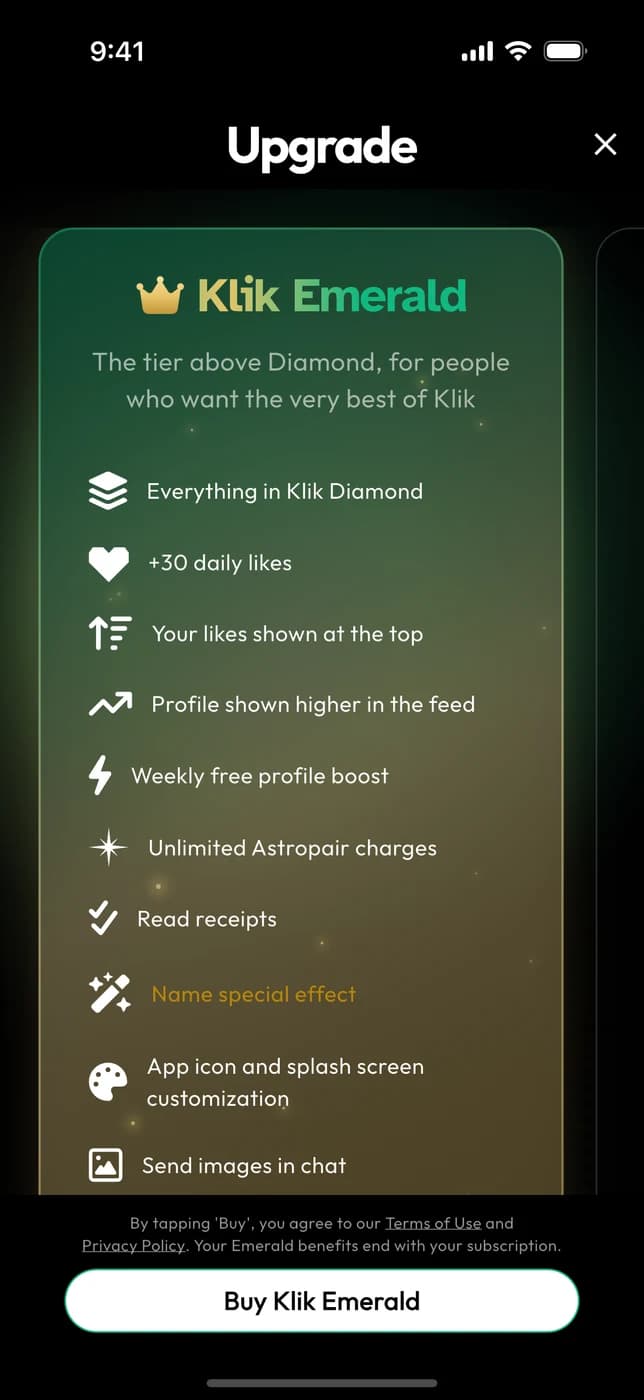 Klik Emerald's perks in the app