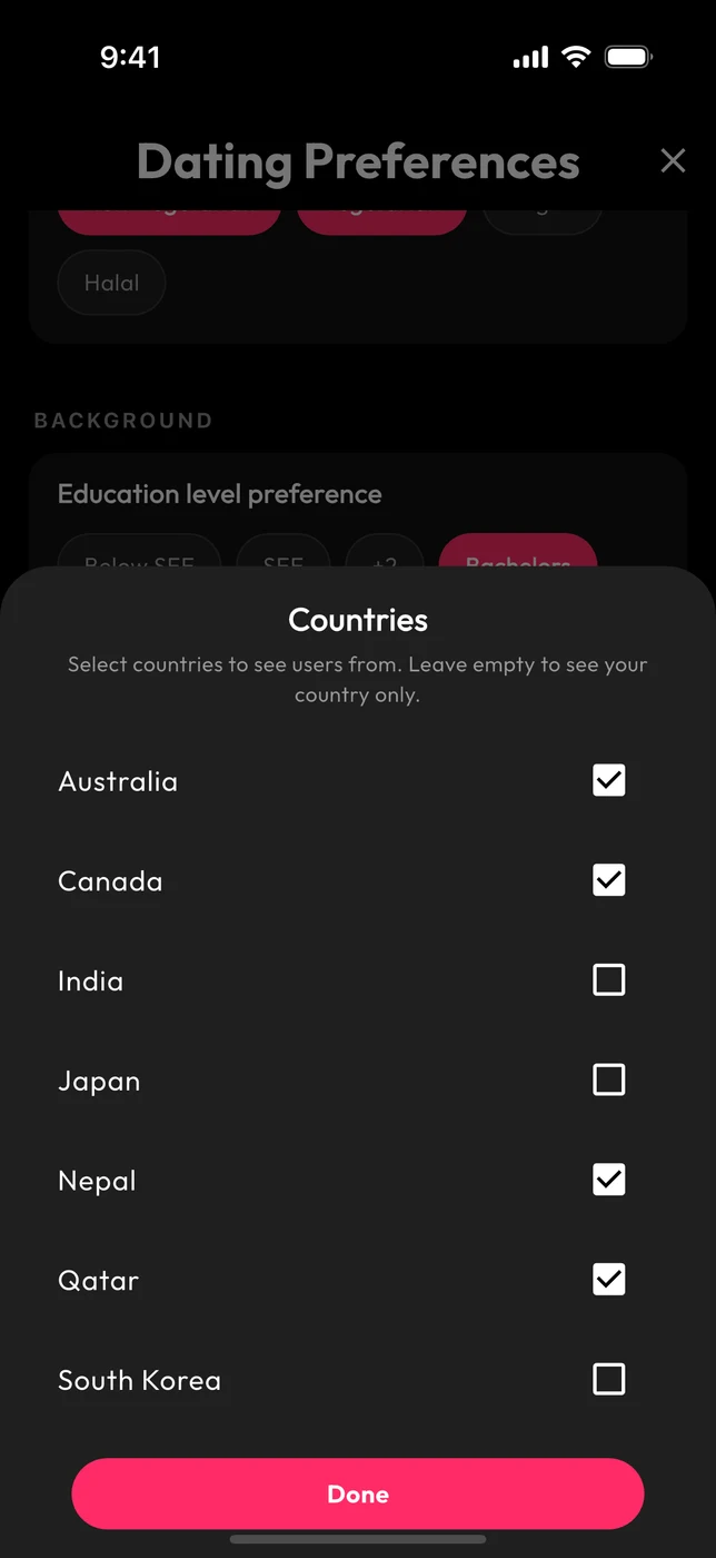 Choosing which countries to see members from in Klik