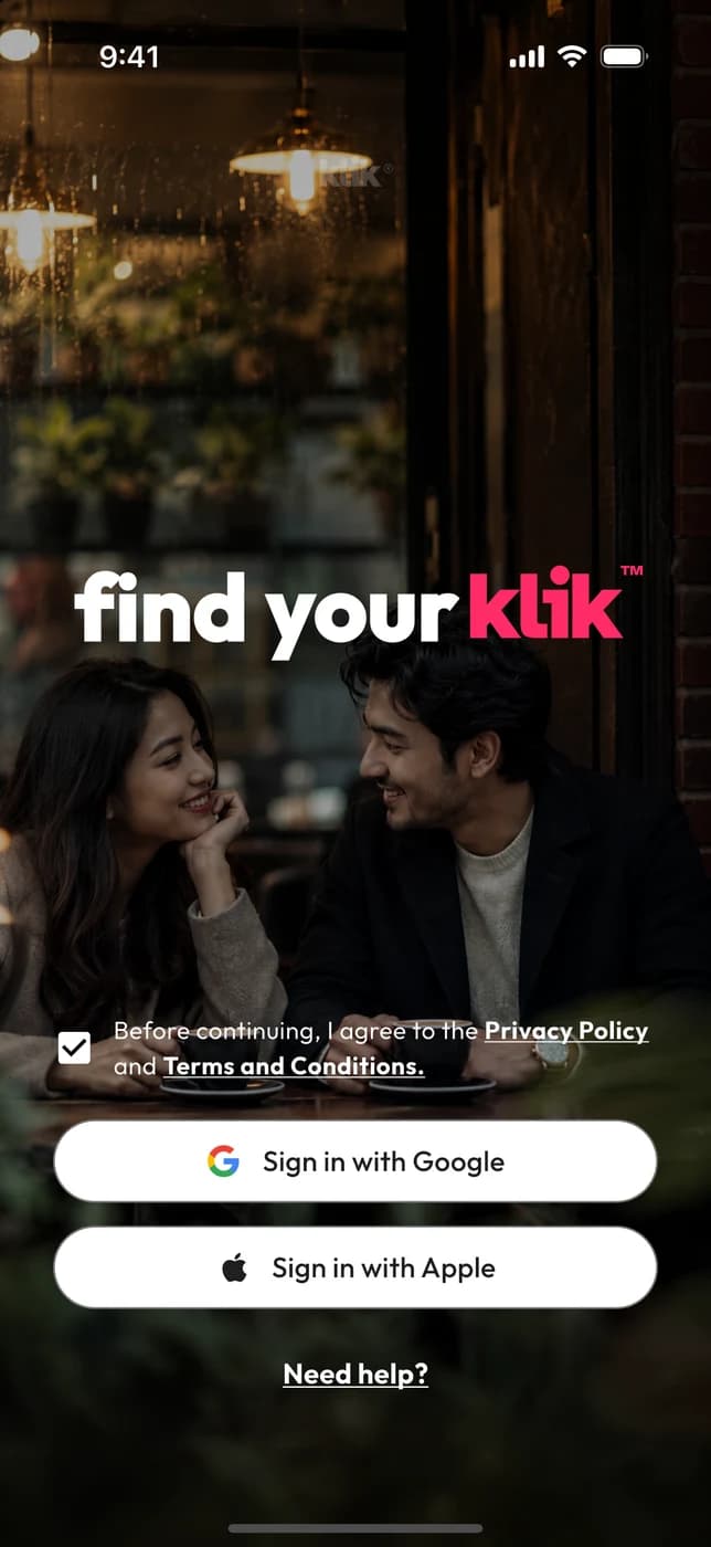 Signing in to Klik with Google or Apple